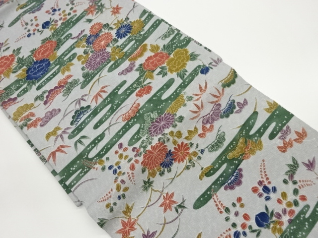 JAPANESE NAGOYA OBI / CHIRIMEN / FLORAL PLANTS